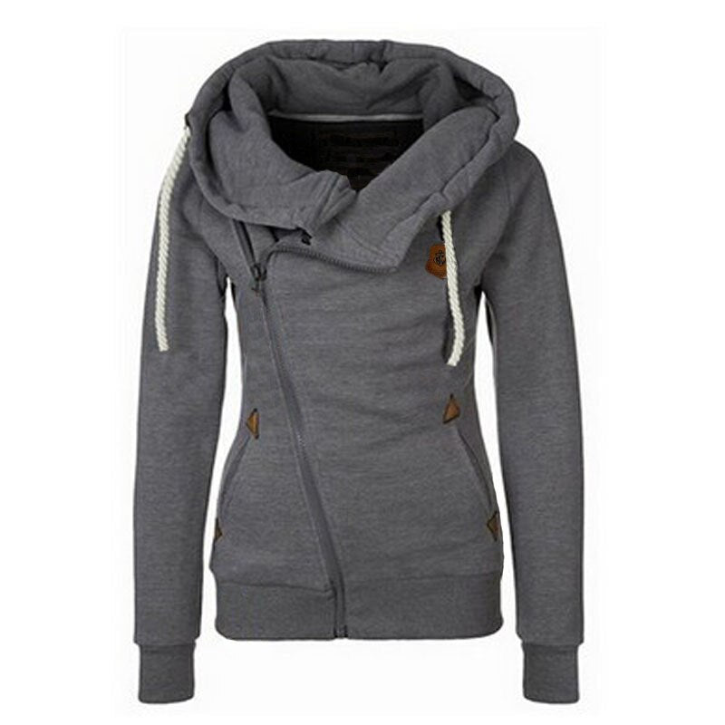 2022 Warm Fashion Women Hoodie Asymmetric Side Zipper Drawstring Slim Long Sleeve Sweatshirt Jacket Top Coat Female Sweatshirt