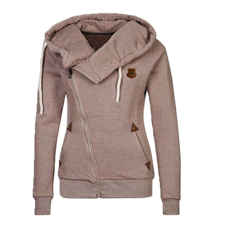 2022 Warm Fashion Women Hoodie Asymmetric Side Zipper Drawstring Slim Long Sleeve Sweatshirt Jacket Top Coat Female Sweatshirt Khaki