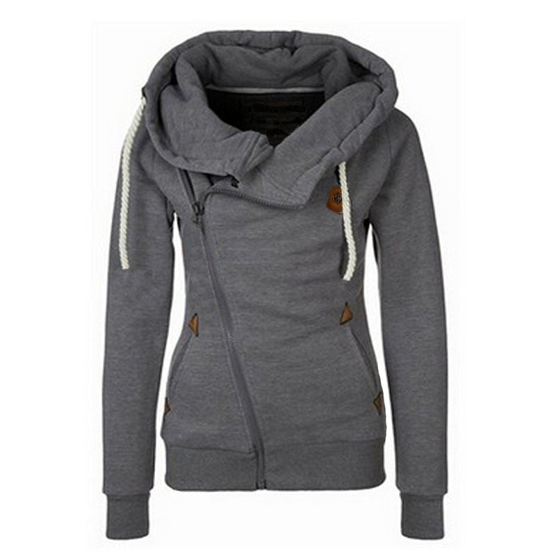 2022 Warm Fashion Women Hoodie Asymmetric Side Zipper Drawstring Slim Long Sleeve Sweatshirt Jacket Top Coat Female Sweatshirt Gray