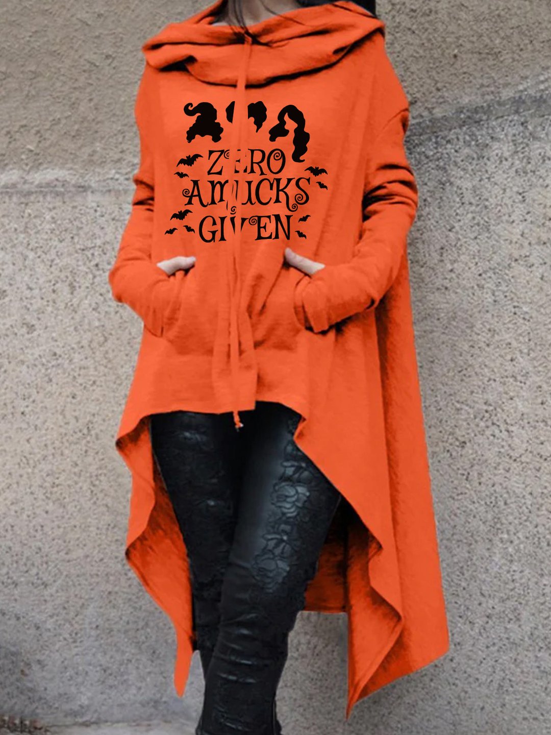 2022 autumn and winter Halloween new European and American irregular solid color printing long sweater cloak hooded women's swea Orange