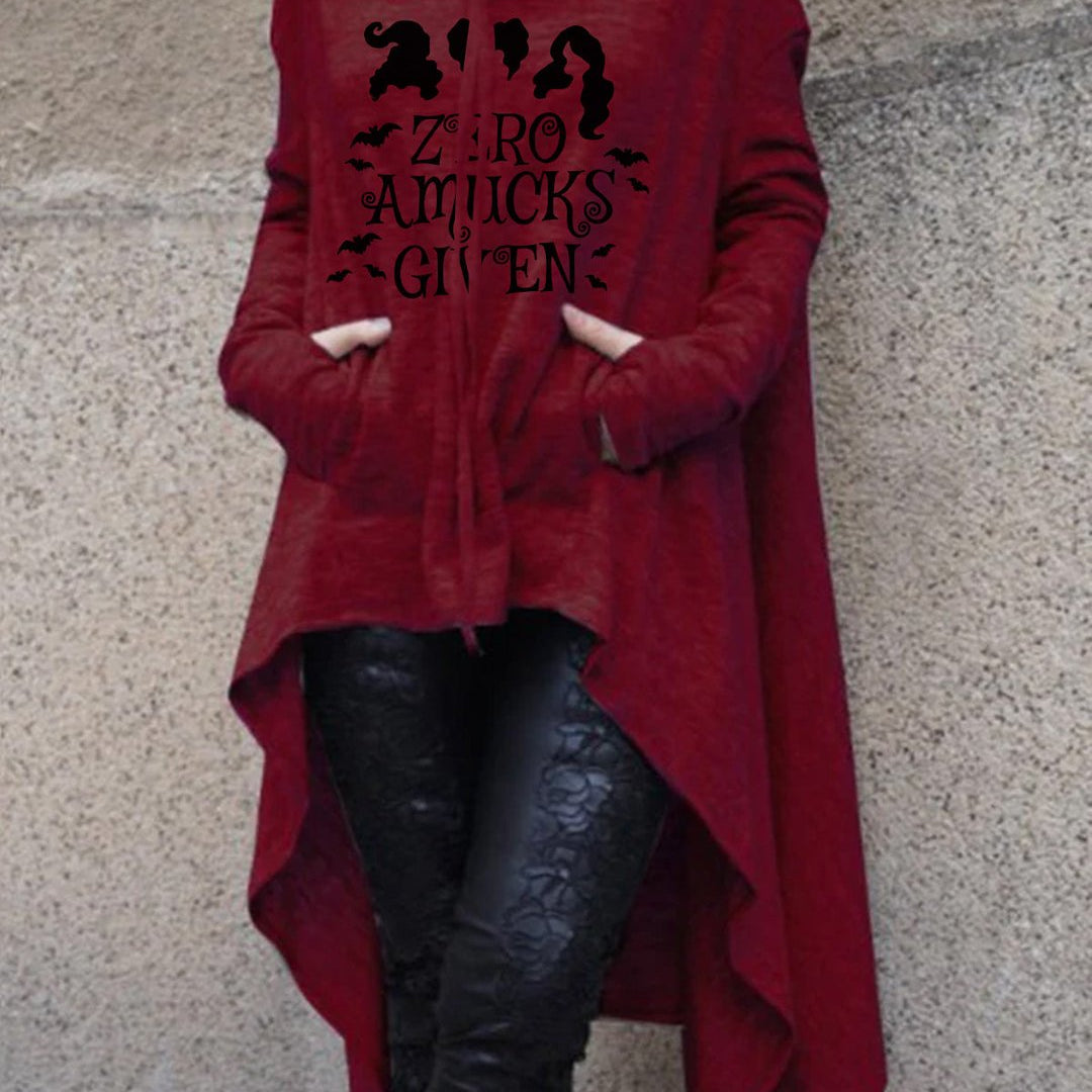 2022 autumn and winter Halloween new European and American irregular solid color printing long sweater cloak hooded women's swea Burgundy