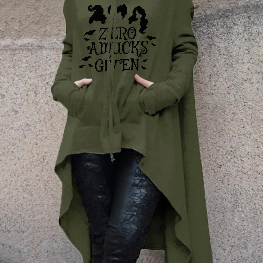 2022 autumn and winter Halloween new European and American irregular solid color printing long sweater cloak hooded women's swea Green