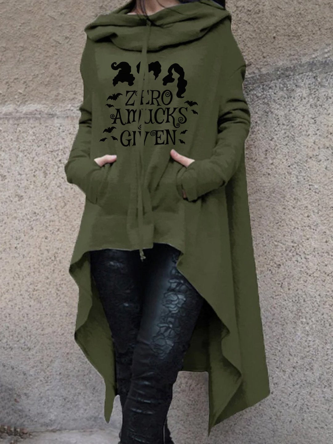 2022 autumn and winter Halloween new European and American irregular solid color printing long sweater cloak hooded women's swea Green