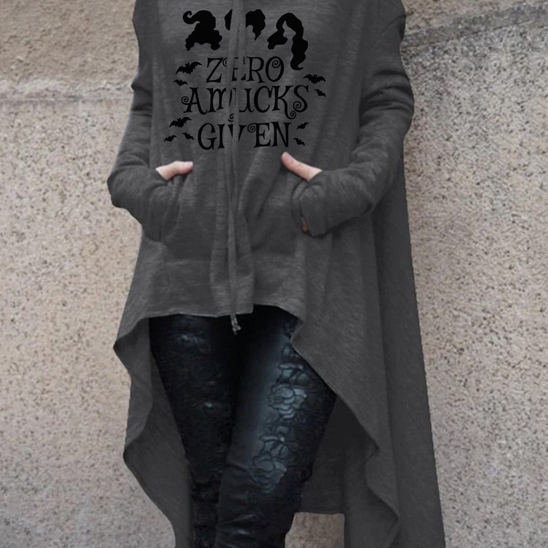 2022 autumn and winter Halloween new European and American irregular solid color printing long sweater cloak hooded women's swea Dark Gray