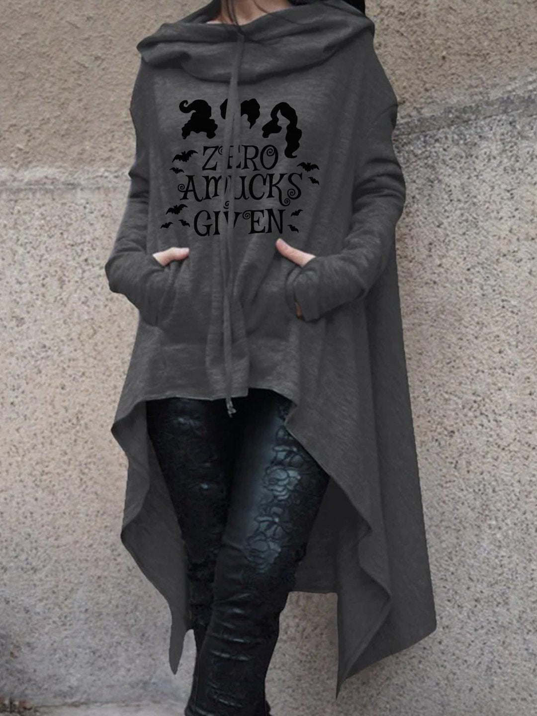 2022 autumn and winter Halloween new European and American irregular solid color printing long sweater cloak hooded women's swea Dark Gray