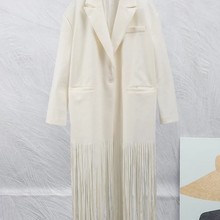 2023 Autumn New Solid Tassel Woolen Blends Coat Women Lapel Full Sleeve With Pocket Coats Female Fashion Streetwear Overcoats