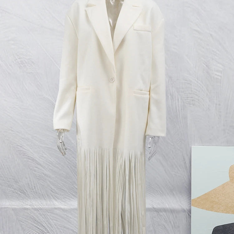 2023 Autumn New Solid Tassel Woolen Blends Coat Women Lapel Full Sleeve With Pocket Coats Female Fashion Streetwear Overcoats apricot