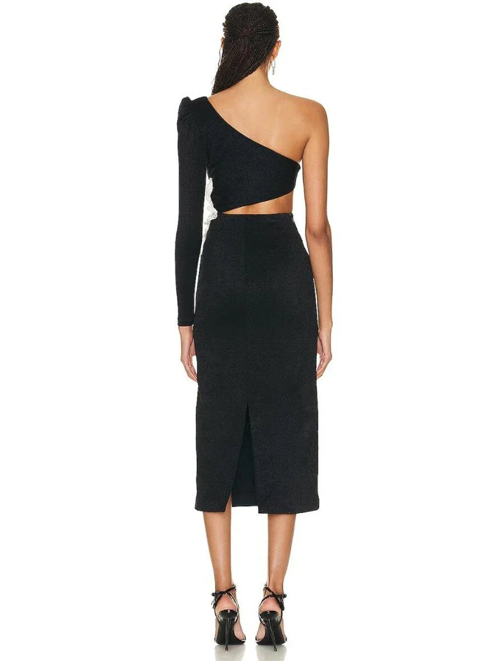 2023 Autumn New Women's Sexy One Shoulder Long Sleeve Hollow Out Flower Bandage Midi Dress Bodycon Celebrity Party Evening Dress