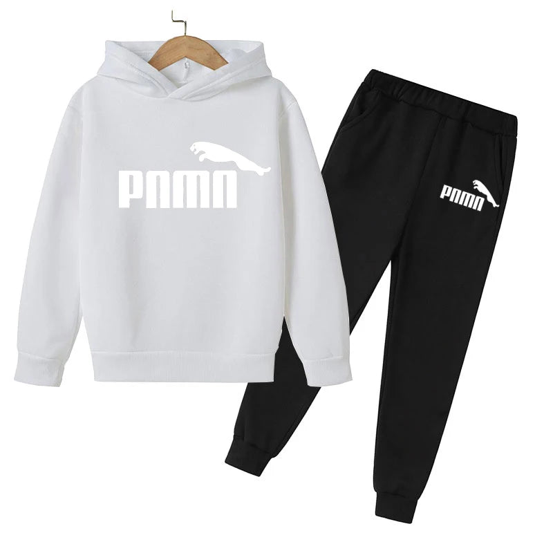 2023 Children's Boys Handsome Sweatshirt Spring and Autumn Hoodie+Pants 2-piece Sets Boys Girls Outdoor Jogging Casual Wear Coat P46 Gray