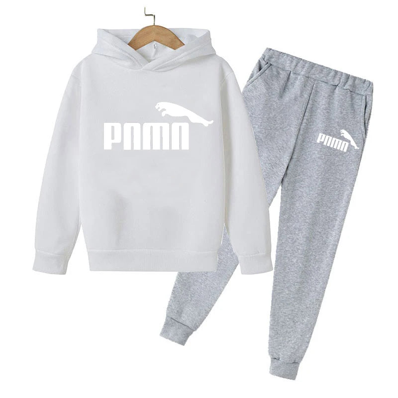 2023 Children's Boys Handsome Sweatshirt Spring and Autumn Hoodie+Pants 2-piece Sets Boys Girls Outdoor Jogging Casual Wear Coat P46 Pink Gray 1