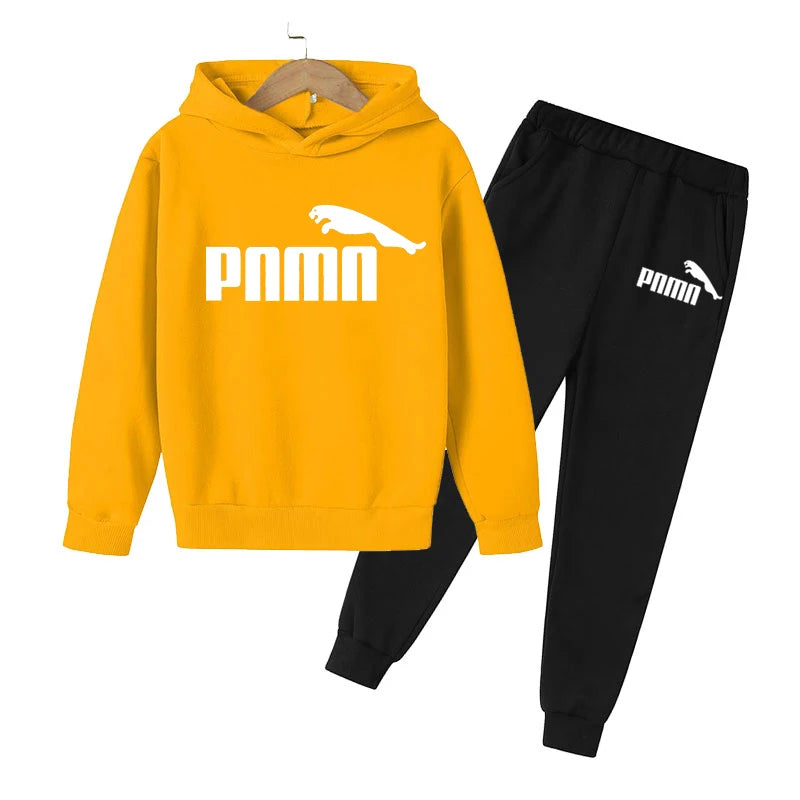 2023 Children's Boys Handsome Sweatshirt Spring and Autumn Hoodie+Pants 2-piece Sets Boys Girls Outdoor Jogging Casual Wear Coat P46 Yellow Black