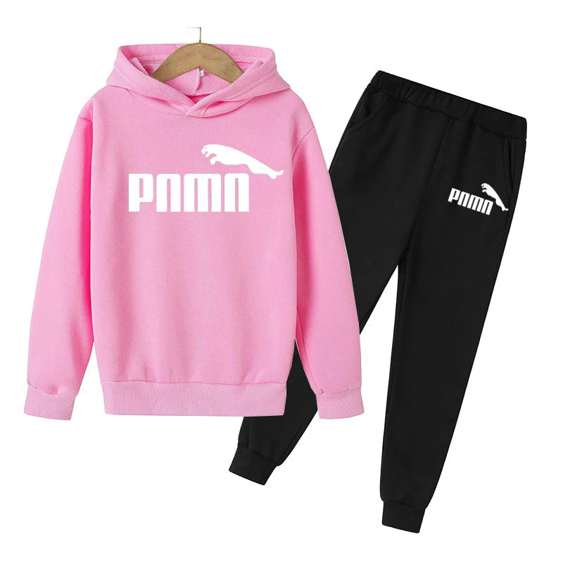 2023 Children's Boys Handsome Sweatshirt Spring and Autumn Hoodie+Pants 2-piece Sets Boys Girls Outdoor Jogging Casual Wear Coat P46 Gray Black