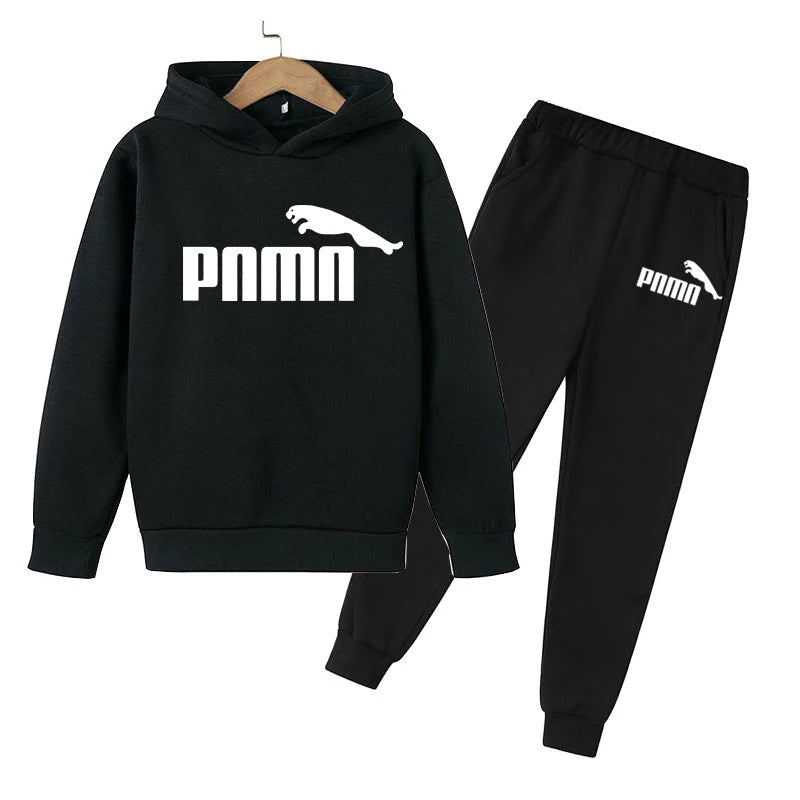 2023 Children's Boys Handsome Sweatshirt Spring and Autumn Hoodie+Pants 2-piece Sets Boys Girls Outdoor Jogging Casual Wear Coat P46 Yellow Gray 1