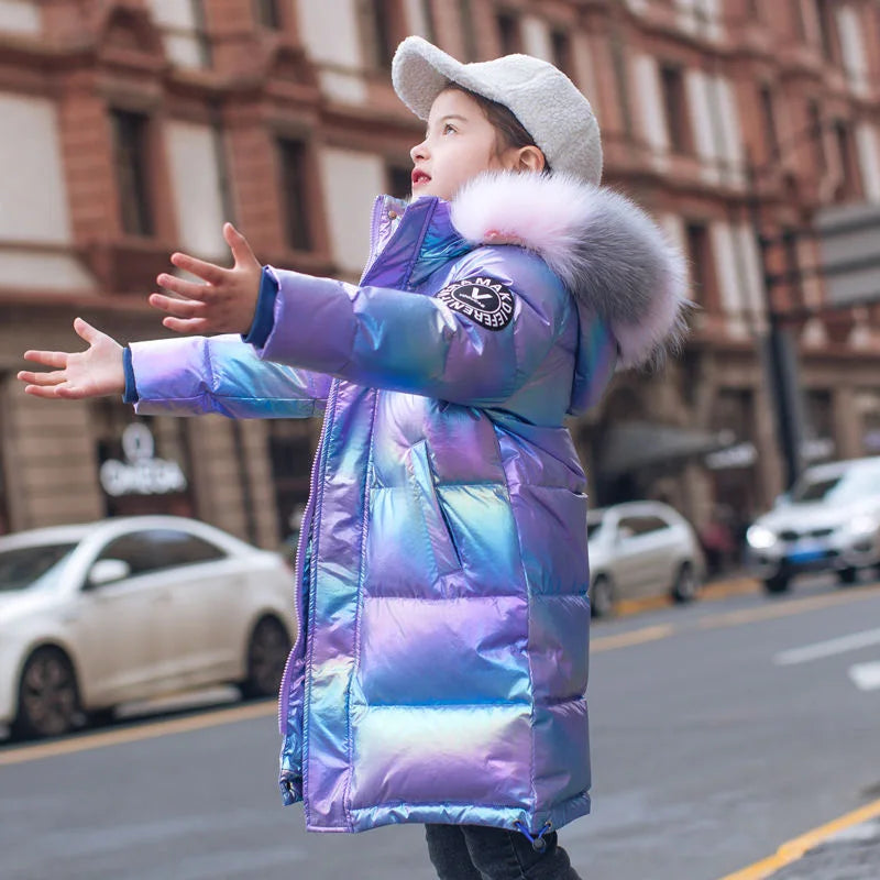 2023 Winter Down Jacket For Girls Coat Waterproof Shiny Hooded Children Outerwear Clothing 5-14 Year Teenage Kids Parka Snowsuit AMAIO