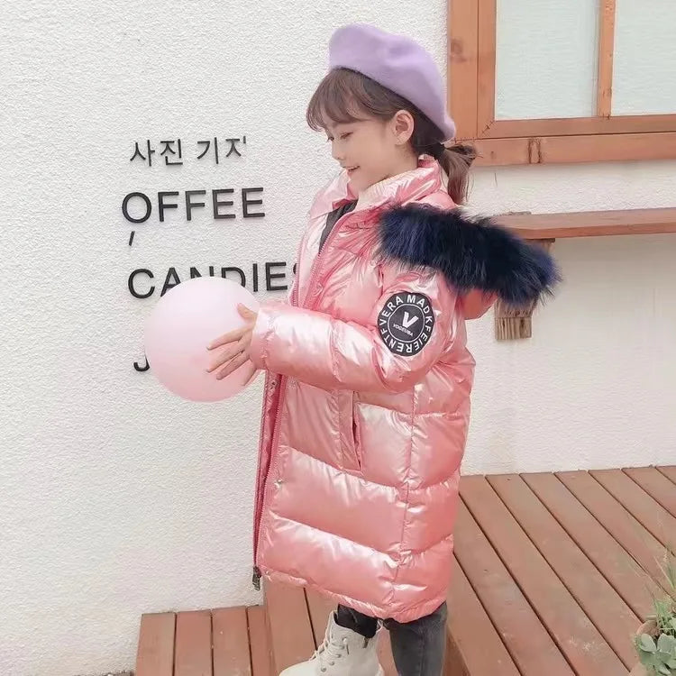 2023 Winter Down Jacket For Girls Coat Waterproof Shiny Hooded Children Outerwear Clothing 5-14 Year Teenage Kids Parka Snowsuit Blue