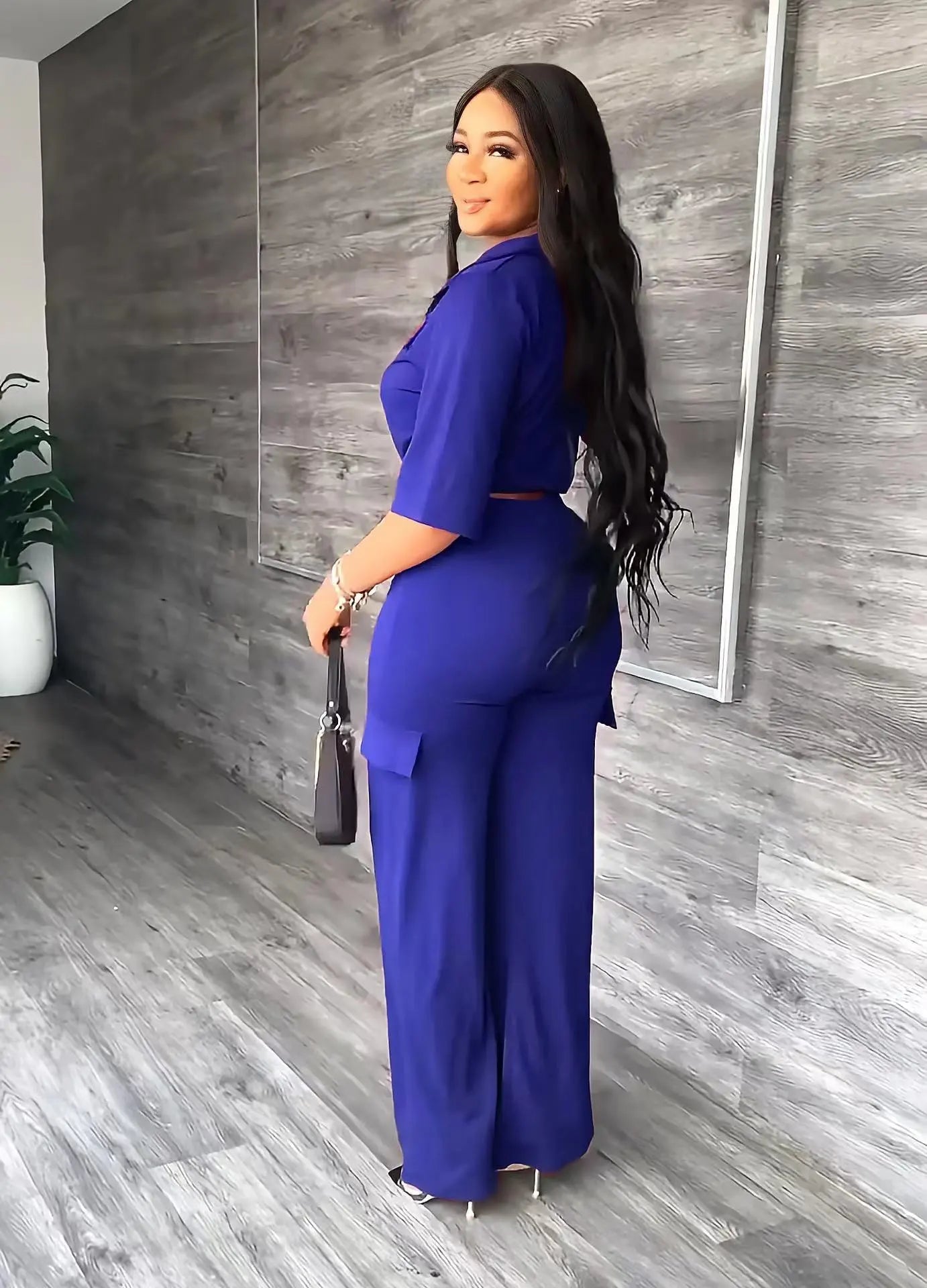 2024 Autumn Elegant Women Set Half Sleeve Blouse And Straight Wide Leg Safari Pants Set Fashion Tracksuit Two Piece Set Outfits