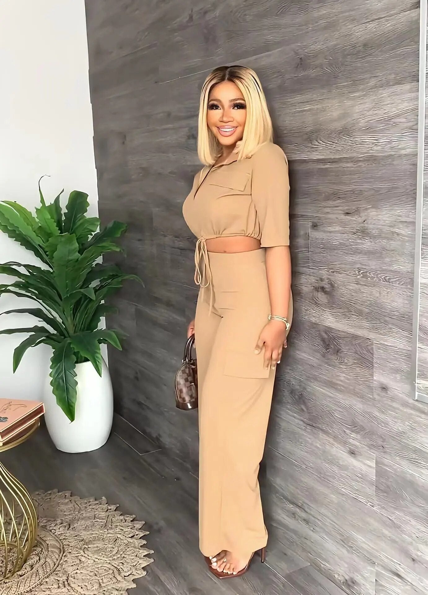 2024 Autumn Elegant Women Set Half Sleeve Blouse And Straight Wide Leg Safari Pants Set Fashion Tracksuit Two Piece Set Outfits