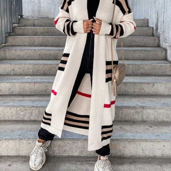 2024 Autumn Knitting Oversize Women's Long Coat Black Long Sleeve Cardigan Loose Coats Female New Casual Trendy Ladies Clothes