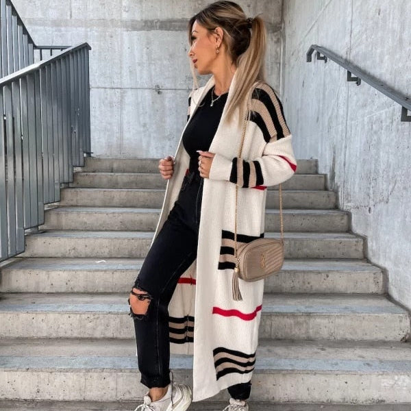 2024 Autumn Knitting Oversize Women's Long Coat Black Long Sleeve Cardigan Loose Coats Female New Casual Trendy Ladies Clothes