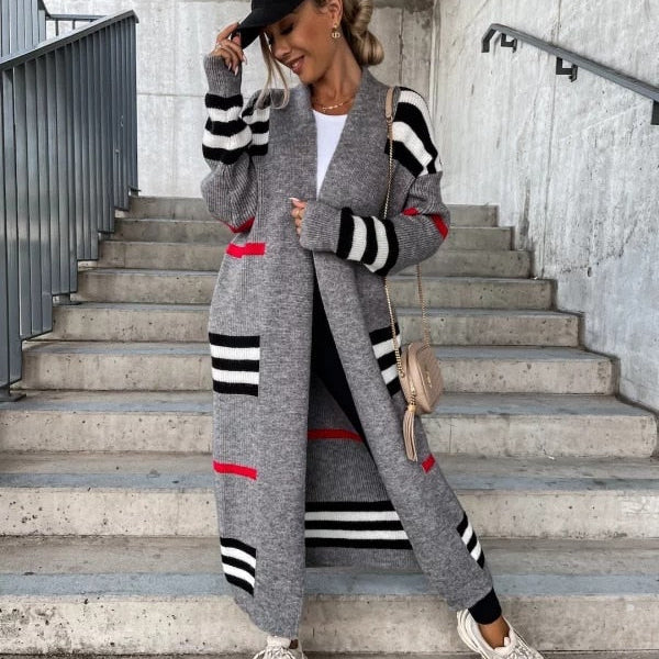 2024 Autumn Knitting Oversize Women's Long Coat Black Long Sleeve Cardigan Loose Coats Female New Casual Trendy Ladies Clothes