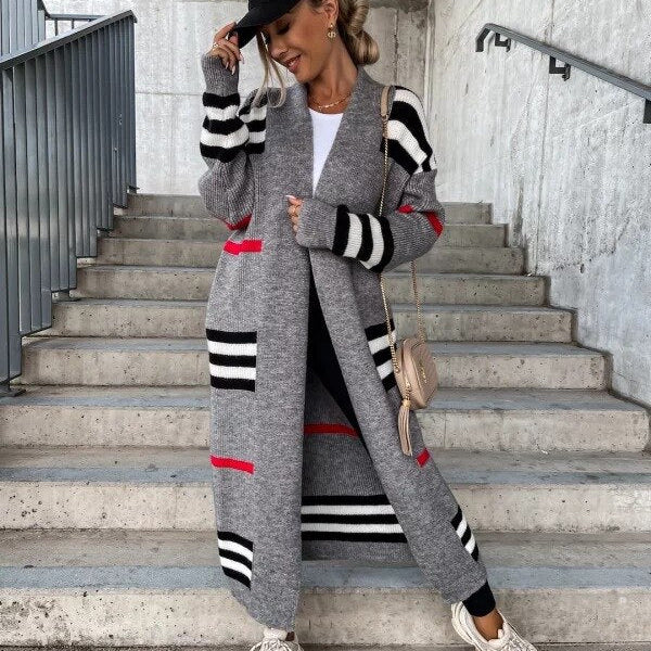 2024 Autumn Knitting Oversize Women's Long Coat Black Long Sleeve Cardigan Loose Coats Female New Casual Trendy Ladies Clothes gray