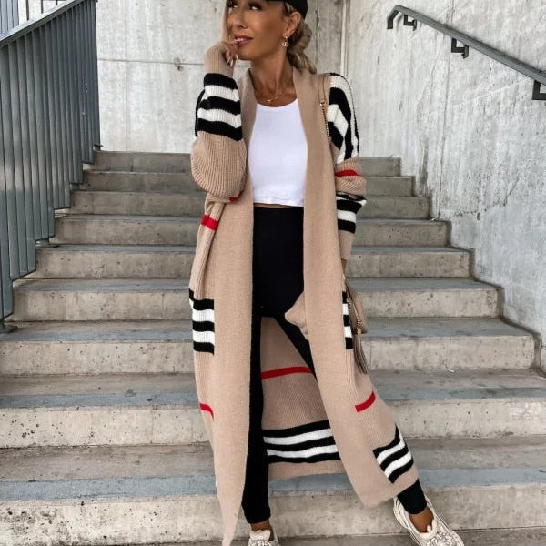 2024 Autumn Knitting Oversize Women's Long Coat Black Long Sleeve Cardigan Loose Coats Female New Casual Trendy Ladies Clothes