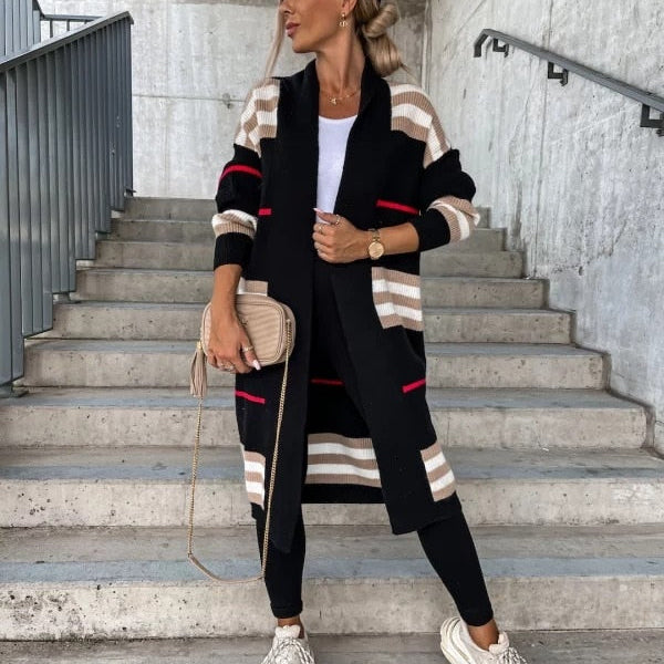 2024 Autumn Knitting Oversize Women's Long Coat Black Long Sleeve Cardigan Loose Coats Female New Casual Trendy Ladies Clothes