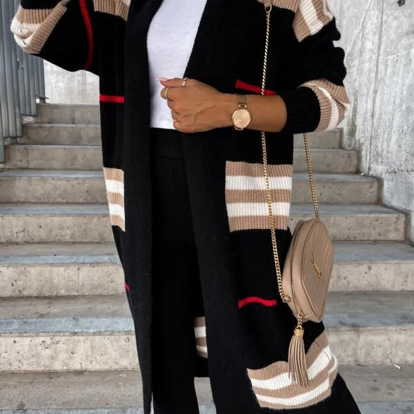 2024 Autumn Knitting Oversize Women's Long Coat Black Long Sleeve Cardigan Loose Coats Female New Casual Trendy Ladies Clothes black