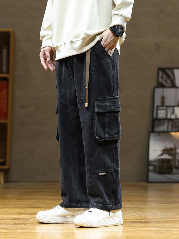 2024 Autumn New Cargo Pants Men Multi-Pockets Cotton Casual Wide Pants Male  Workwear Loose Straight Trousers Big Size 7XL 8XL