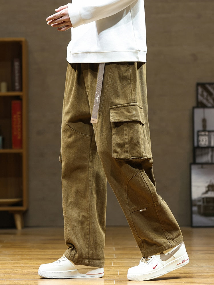 2024 Autumn New Cargo Pants Men Multi-Pockets Cotton Casual Wide Pants –  AMAIO
