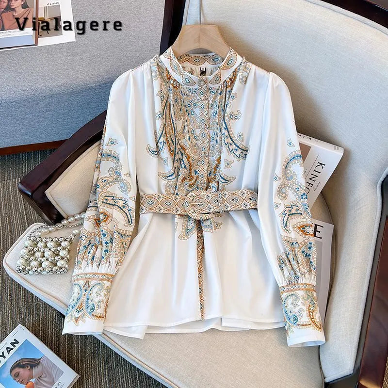 2024 Autumn Summer Fashion Vintage Two-piece Set Women Long Sleeve Single Breasted Top+Print Shorts Luxury Shorts Set Outfits