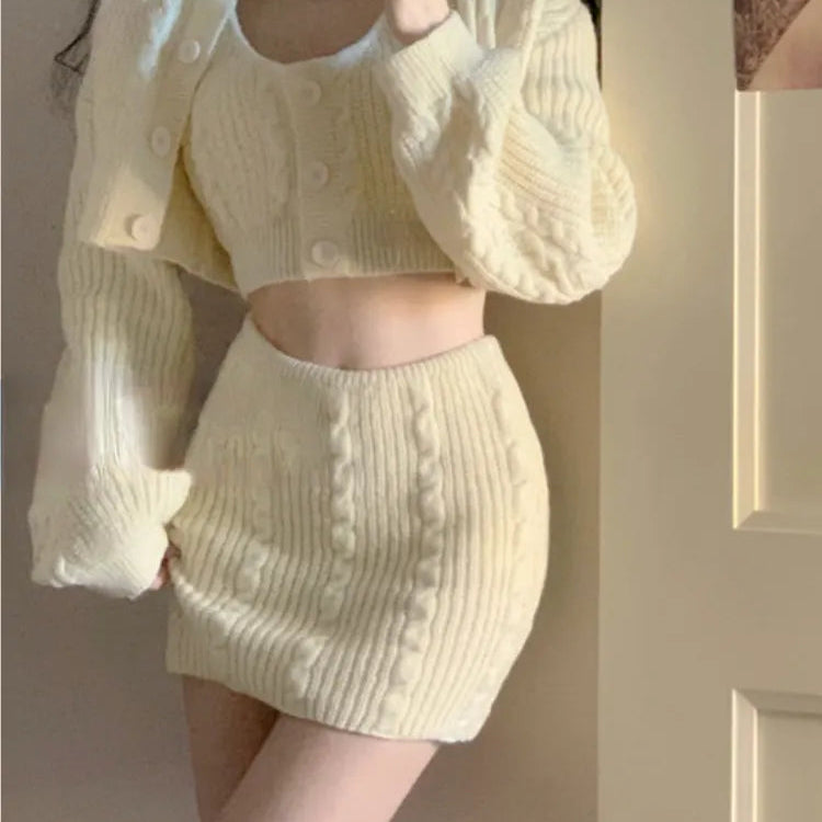 2024 Autumn Sweet Skirt 3 Piece Set Office Lady Casual Blouse + Slim Sexy Vest + Women Party Mini Skirt Korean Fashion Chic 2 Piece Set