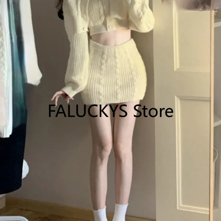 2024 Autumn Sweet Skirt 3 Piece Set Office Lady Casual Blouse + Slim Sexy Vest + Women Party Mini Skirt Korean Fashion Chic