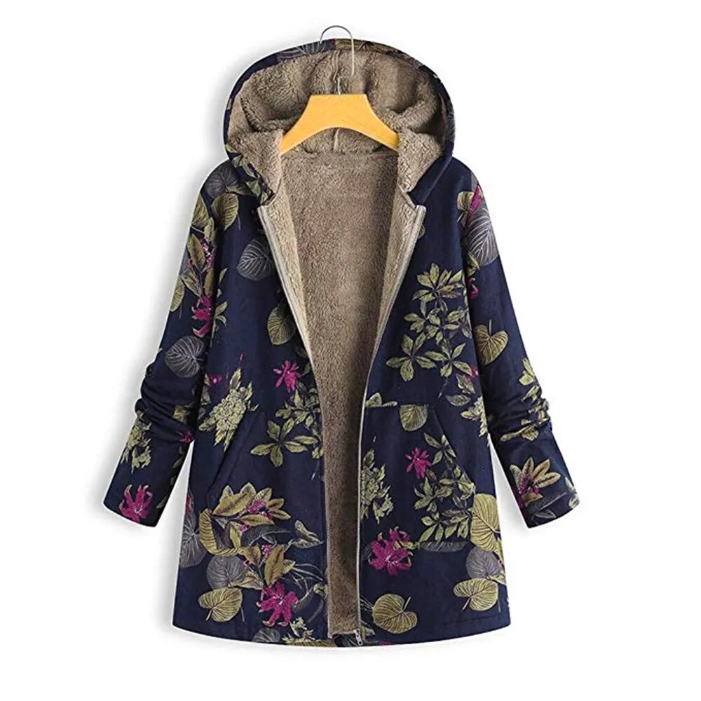 2024 Autumn Winter Hot Selling Cotton and Linen Printed Hooded Sweater Woman Warm Plush Jacket Women 1