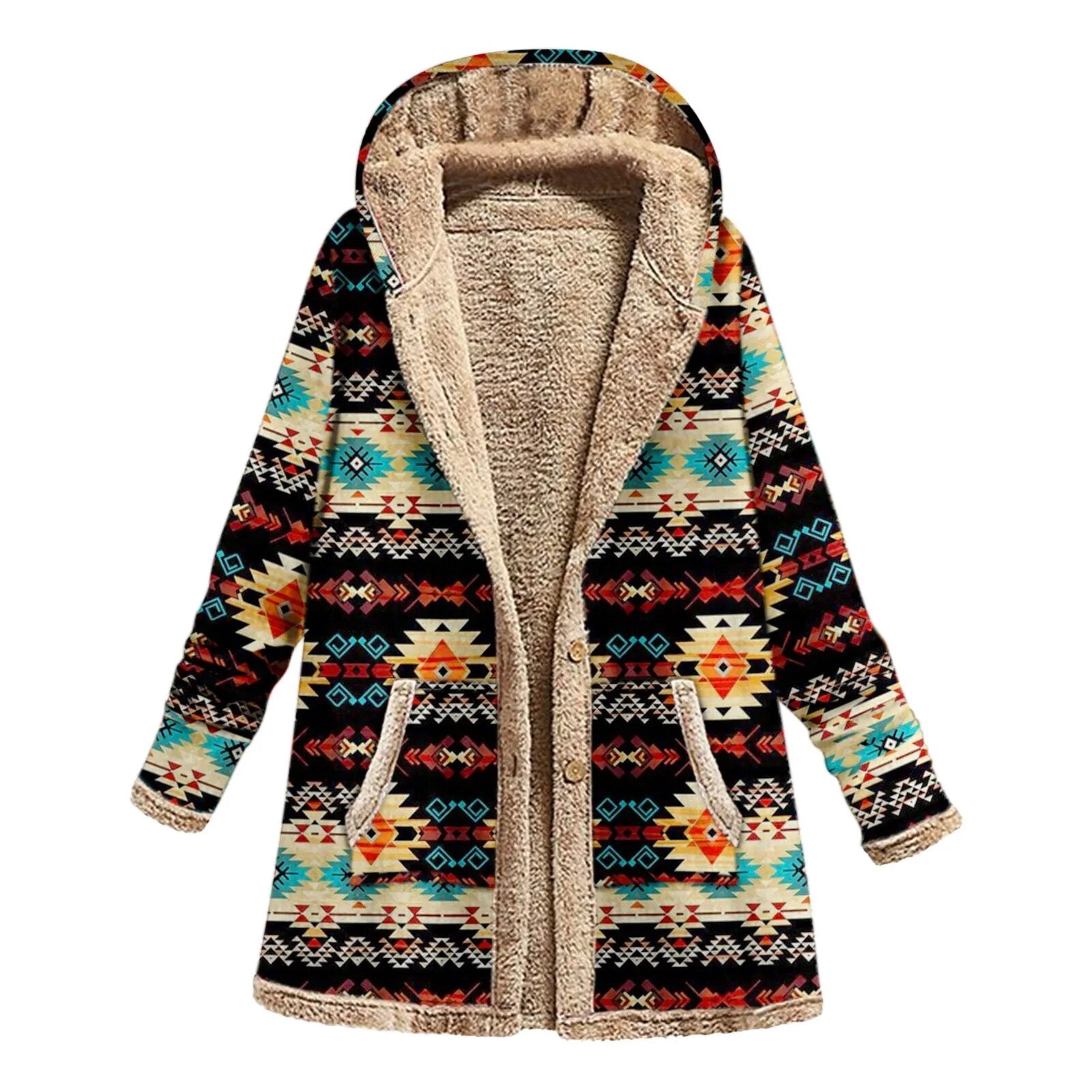 2024 Autumn Winter Hot Selling Cotton and Linen Printed Hooded Sweater Woman Warm Plush Jacket Women Blue