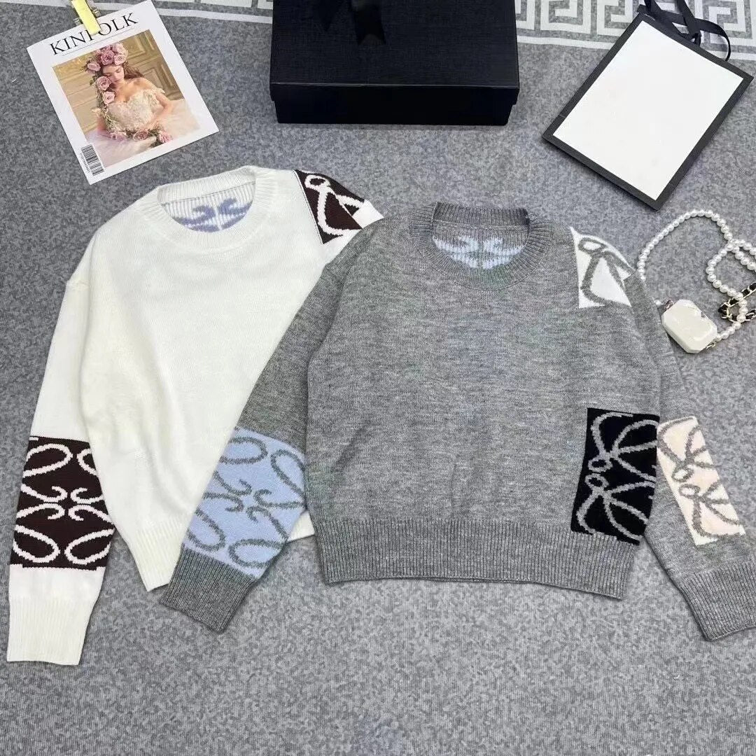 2024 Autumn Winter Knit Korean Loose Pullover Sweatshirts Chic Tops White Long Sleeve V-neck Knitted Sweater Women's Sweaters