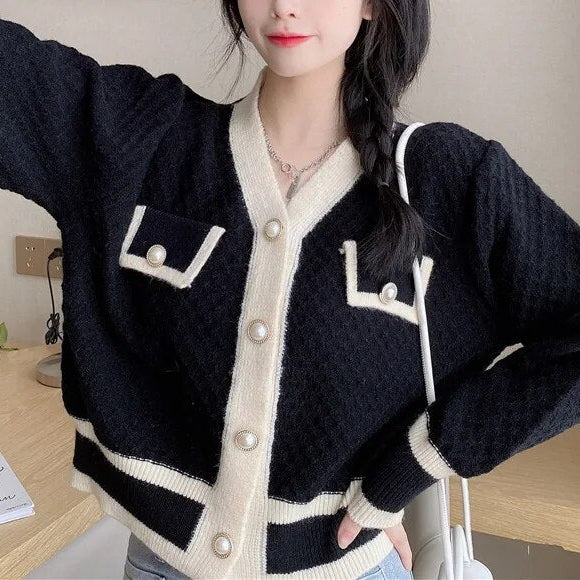 2024 Autumn/Winter Knitwear New Women's Top Lazy Japanese Vintage Celebrity Style Cardigan Overlay Coat Sweater black 1 One Size