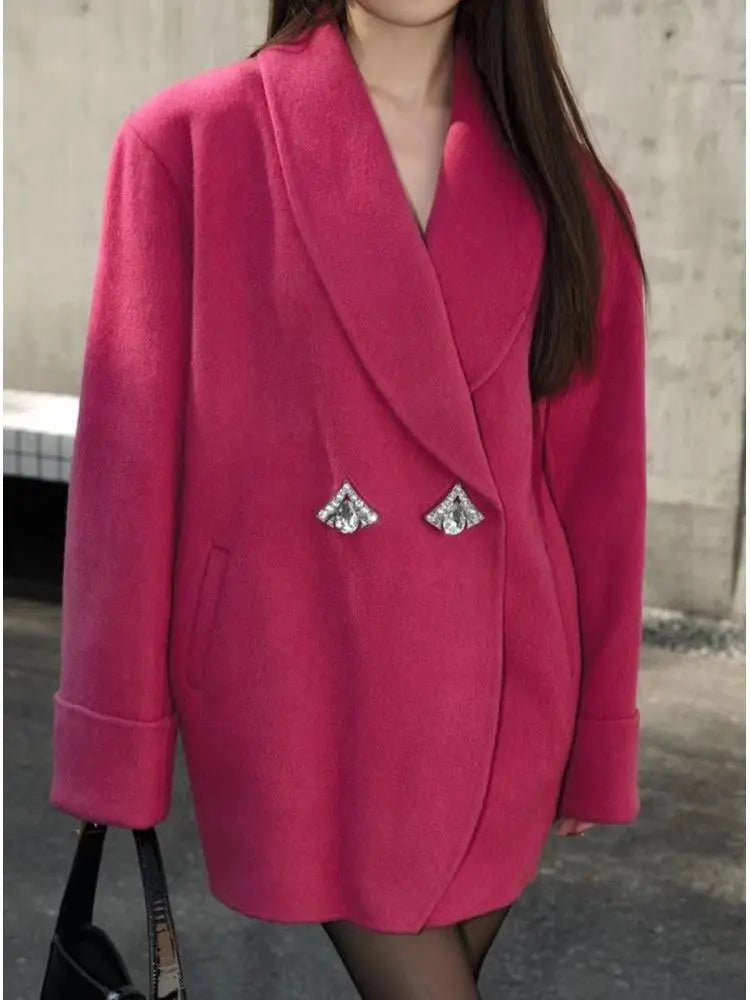 Autumn/Winter Korean Style Short Woolen Jackets Rabbit Hair Ladies Handmade Double-Breasted Loose Women Wool Coats