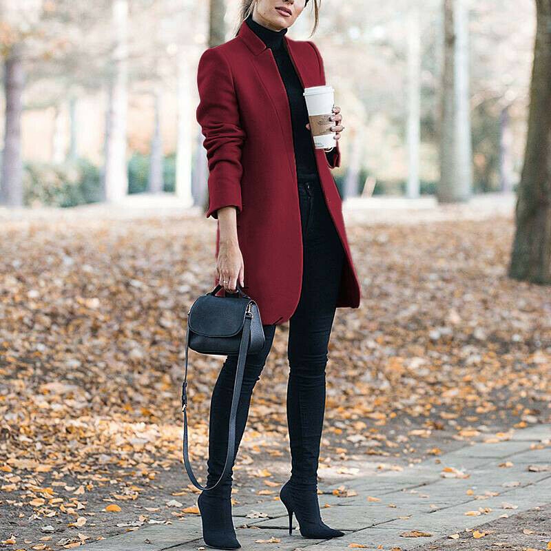 2024 Autumn/Winter New European and American Fashion Solid Neck Woolen Coat Burgundy