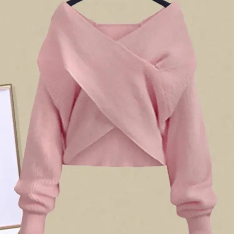 2024 Autumn Winter Skirt Sets For Women Outfits Korean Casual Knitwears Pullover Sweater And High Waist Skirts Two Piece Sets