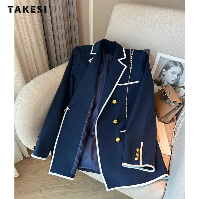 2024 Autumn Winter Women Office Lady Style Patchwork Long Sleeve Loose Blazers Vintage Casual Notched Collar Luxury Suits