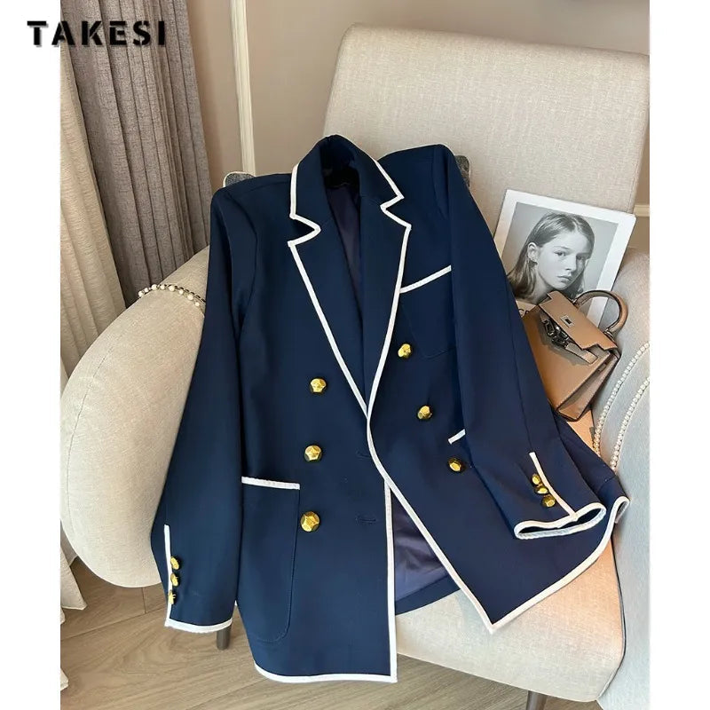 2024 Autumn Winter Women Office Lady Style Patchwork Long Sleeve Loose Blazers Vintage Casual Notched Collar Luxury Suits