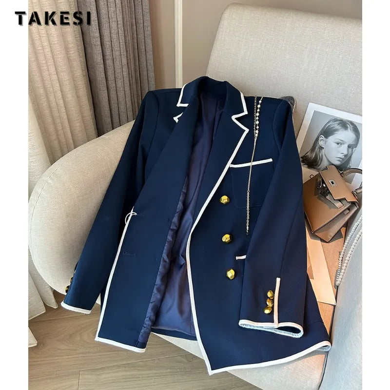 2024 Autumn Winter Women Office Lady Style Patchwork Long Sleeve Loose Blazers Vintage Casual Notched Collar Luxury Suits