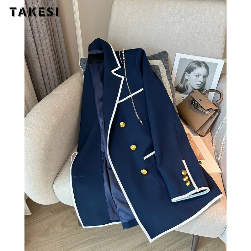 2024 Autumn Winter Women Office Lady Style Patchwork Long Sleeve Loose Blazers Vintage Casual Notched Collar Luxury Suits