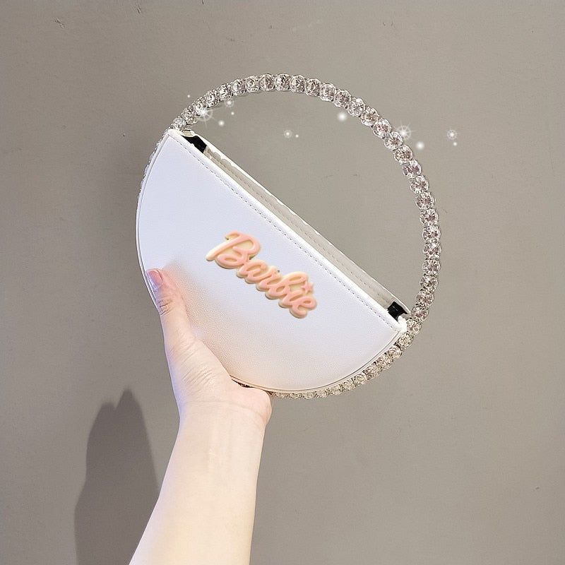 2024 Barbie Letter Clutch Bag Fashion Women Diamond Handbag Wallet Y2K Girls Pu Rhinestone Round Tote Bags Shopping Pouch Gifts white 8