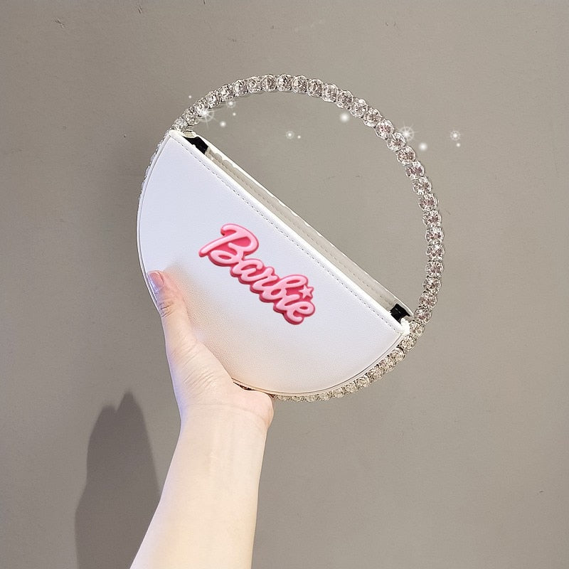 2024 Barbie Letter Clutch Bag Fashion Women Diamond Handbag Wallet Y2K Girls Pu Rhinestone Round Tote Bags Shopping Pouch Gifts white 7