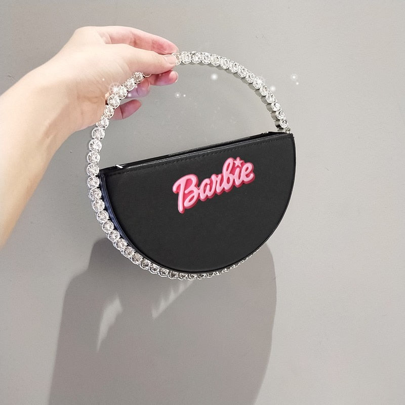 2024 Barbie Letter Clutch Bag Fashion Women Diamond Handbag Wallet Y2K Girls Pu Rhinestone Round Tote Bags Shopping Pouch Gifts black 2