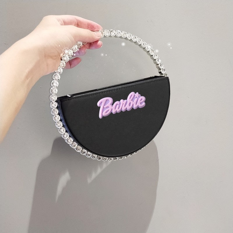 2024 Barbie Letter Clutch Bag Fashion Women Diamond Handbag Wallet Y2K Girls Pu Rhinestone Round Tote Bags Shopping Pouch Gifts black 3