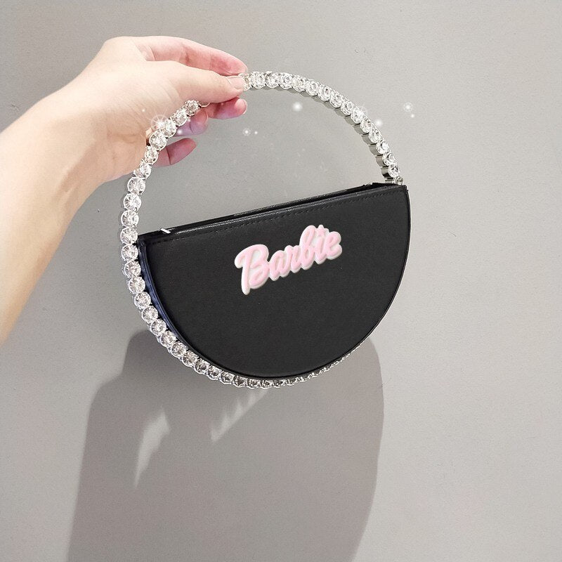 2024 Barbie Letter Clutch Bag Fashion Women Diamond Handbag Wallet Y2K Girls Pu Rhinestone Round Tote Bags Shopping Pouch Gifts black 5