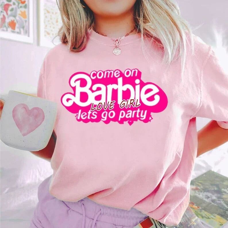 2024 Barbie Short-Sleeved Fashion Ladies T-Shirt Y2K Girls Summer Printing Soft Loose Round Neck Tops Undershirt Yoga Clothes 17